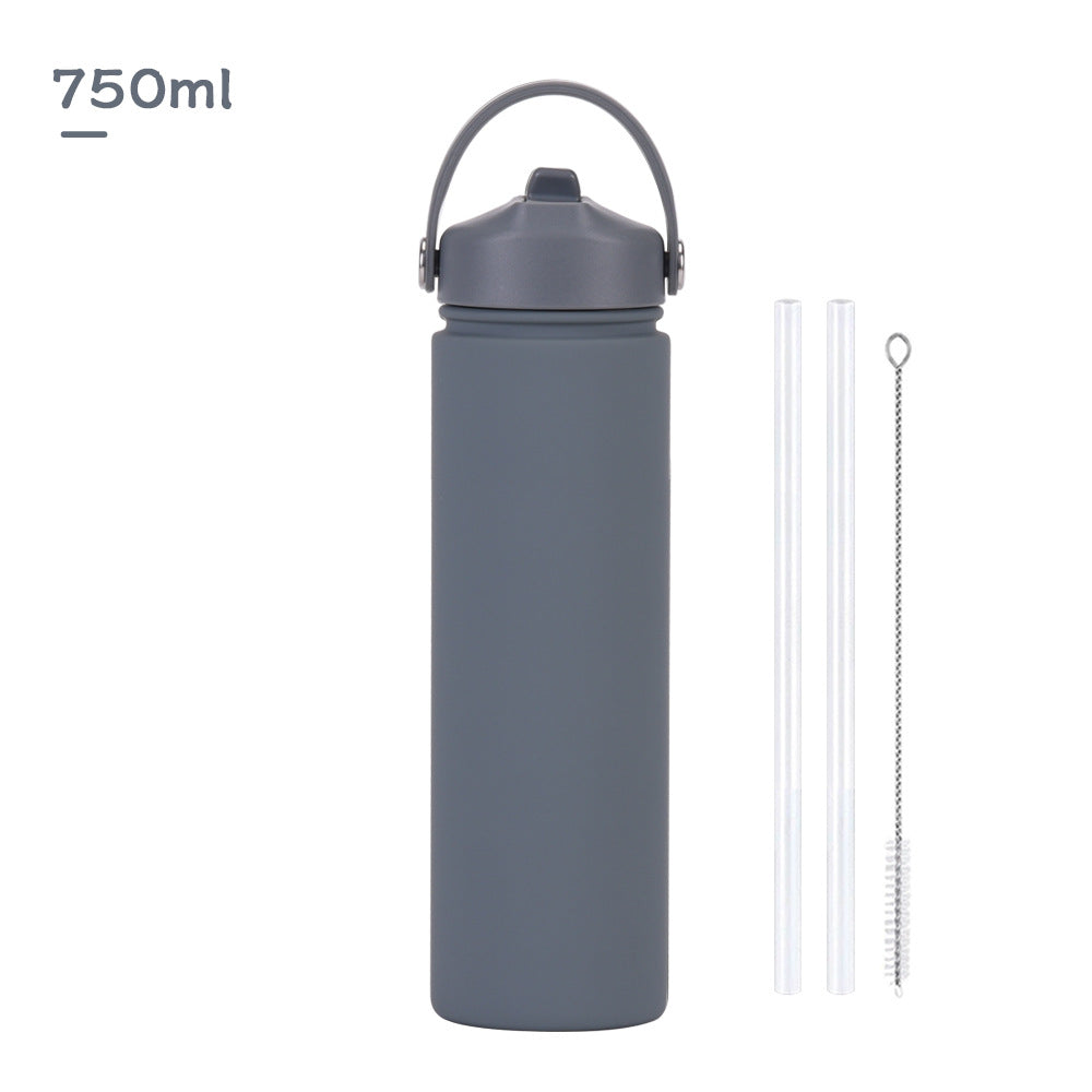 750ml stainless steel water bottle, wide - mouthed portable hand - held bottle, outdoor sports suction nozzle, insulated cup 750ml不锈钢水壶广口便携手提瓶子户外运动吸嘴保温杯 - 保温杯 - Zhongshan Star Trade - 深灰色 - 750ml