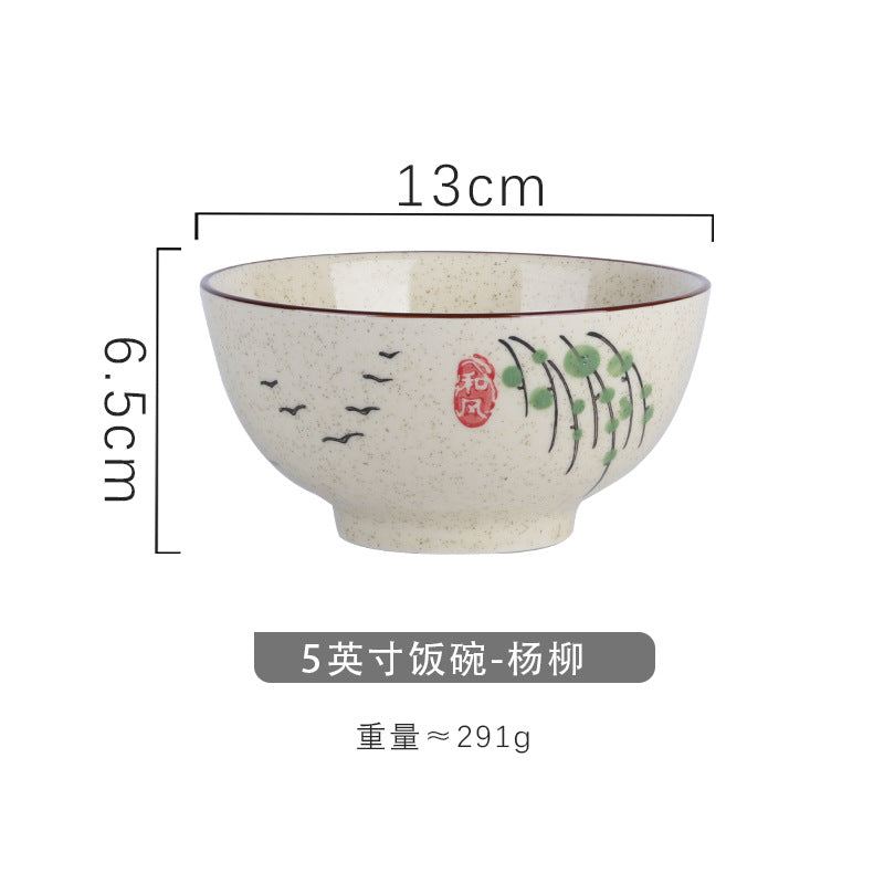 4.5 inch, 5 inch, retro Chinese Japanese creative hand - painted flower cereal ceramic soup rice bowl  4.5 英寸、5英寸，复古中国日式创意手绘花卉麦片陶瓷汤饭碗 - 日式餐具 - Zhongshan Star Trade - 杨柳5英寸米饭碗