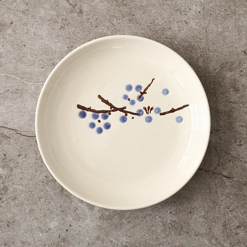 6 - inch Japanese - style round plates, creative plum blossom hand - painted underglaze ceramic tableware, dessert plates, side dish plates, bone plates 6英寸日式圆碟创意梅花手绘釉下彩陶瓷餐具点心碟子小菜碟盘骨碟 - 日式餐具 - Zhongshan Star Trade - 6英寸 - 蓝梅