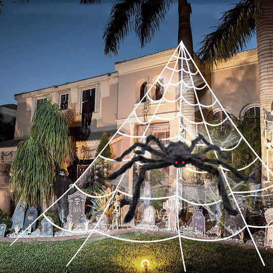 7m Halloween spider web + 150cm giant spider decoration, a fake spider with a huge triangular spider web, suitable for indoor and outdoor Halloween decorations, yard home costumes, party haunted house decorations - 万圣节装饰品 - Zhongshan Star Trade