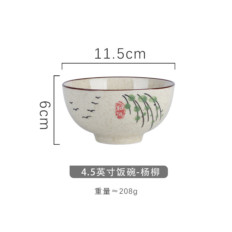 4.5 inch, 5 inch, retro Chinese Japanese creative hand - painted flower cereal ceramic soup rice bowl  4.5 英寸、5英寸，复古中国日式创意手绘花卉麦片陶瓷汤饭碗 - 日式餐具 - Zhongshan Star Trade - 杨柳4.5英寸米饭碗