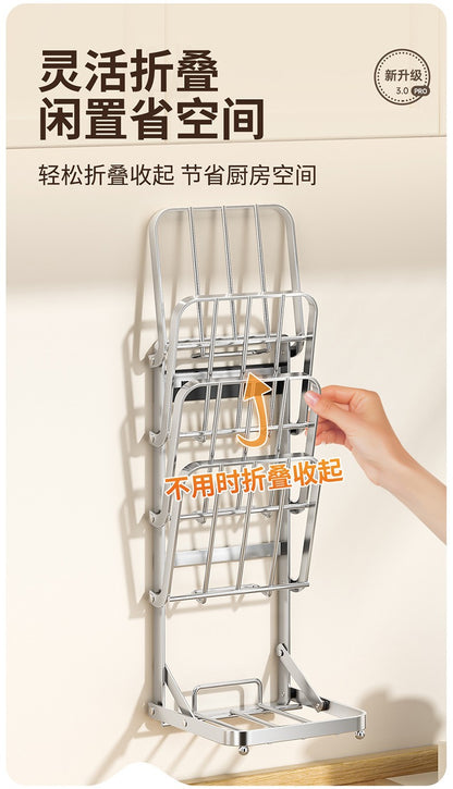 Stainless steel kitchen food preparation rack, no drilling required, wall-mounted vegetable tray, multi-layer hot pot side dish storage rack
