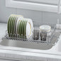 304 stainless steel draining basket for kitchen, with extendable design. It serves as a storage rack for dishes and utensils 