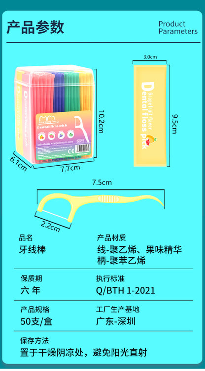 Fruit-flavored dental floss, individual packaging, disposable dental floss sticks