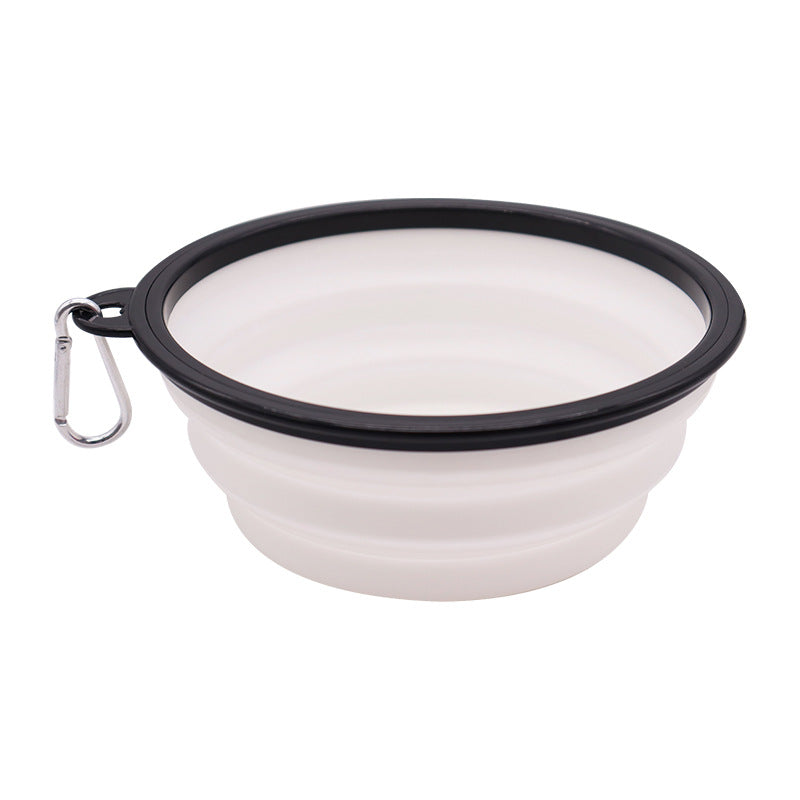 Dog bowl, pet foldable bowl, suitable for cats and dogs, portable pet feeding spray tray, suitable for walking, parking lot and travel, with climbing buckle 狗碗宠物可折叠碗，猫狗可用，便携式宠物喂食喷盘，用于步行停车场旅行，带 登山扣 - 宠物友好型户外用品 - Zhongshan Star Trade - White - 黑框带扣2900ml