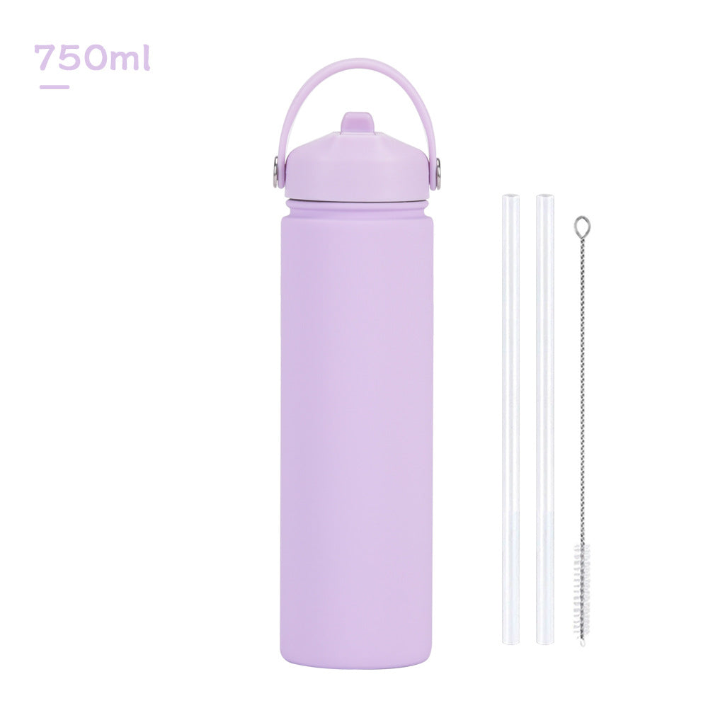 750ml stainless steel water bottle, wide - mouthed portable hand - held bottle, outdoor sports suction nozzle, insulated cup 750ml不锈钢水壶广口便携手提瓶子户外运动吸嘴保温杯 - 保温杯 - Zhongshan Star Trade - 淡紫色 - 750ml
