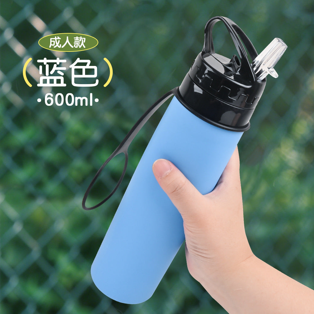 Silicone outdoor water bottle, high appearance level, pp high - temperature resistant, shockproof, portable, folding water cup for children, students and adults 硅胶户外水壶高颜值pp耐高温防摔便携儿童学生成人折叠水杯 - 保温杯 - Zhongshan Star Trade - 蓝色600ml