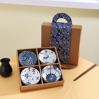 Ceramic rice bowls, cherry blossom bowl gift set, assorted colored tableware bowls, suitable for rice, cereal, noodles, soup, desserts, 6-piece set (cherry blossom)