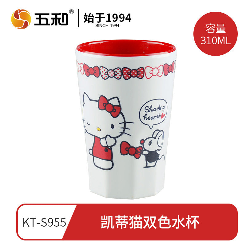 Genuine Sanrio Hello Kitty children's melamine tableware, high appearance level plates, cartoon bowls, plates, cups and tableware 正版三丽鸥凯蒂猫儿童密胺餐具高颜值餐盘卡通碗盘子杯子餐具 - 日式餐具 - Zhongshan Star Trade - 凯蒂猫双色水杯KT - S955
