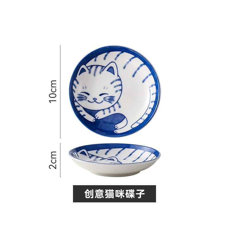 Japanese small plate ceramic cute cat design appetizer dessert sushi sauce dish, 10cm*2cm 日本小碟子陶瓷可爱猫咪设计开胃菜甜点寿司酱菜肴，10cm*2cm - 日式餐具 - Zhongshan Star Trade - B款