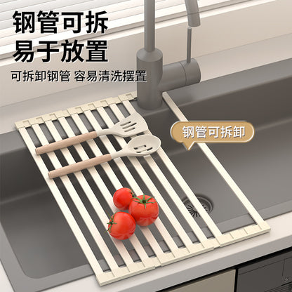Foldable kitchen drain rack, heat-insulating mat, stainless steel sink, dish drainer, and storage rack - Image 2