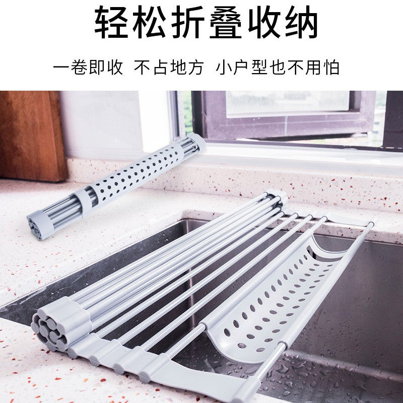 Kitchen silicone draining rack, roller shutter sink dish rack, foldable water filter rack - Image 4