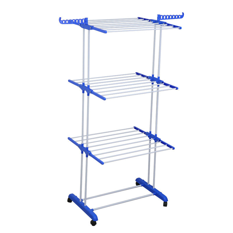 Folding clothes drying rack, clothing 4 - layer clothes rack, stainless steel laundry clothes drying rack with grey wings on both sides 晾衣架折叠晾衣架服装 4 层衣架不锈钢洗衣晾衣架带两侧翼灰色 - 折叠式多功能晾衣架 - Zhongshan Star Trade - Blue - 19管