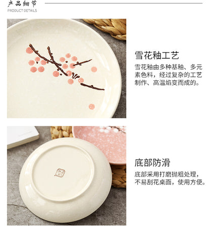 6 - inch Japanese - style round plates, creative plum blossom hand - painted underglaze ceramic tableware, dessert plates, side dish plates, bone plates 6英寸日式圆碟创意梅花手绘釉下彩陶瓷餐具点心碟子小菜碟盘骨碟 - 日式餐具 - Zhongshan Star Trade