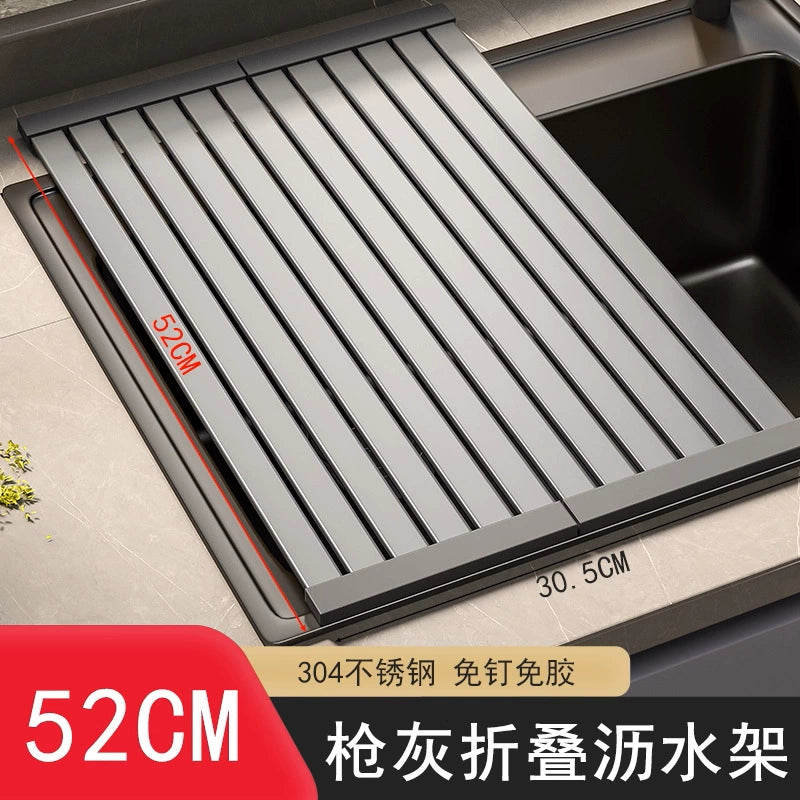 Sink draining rack, 304 stainless steel foldable bowl rack, storage rack, gun grey kitchen countertop storage water filter pa