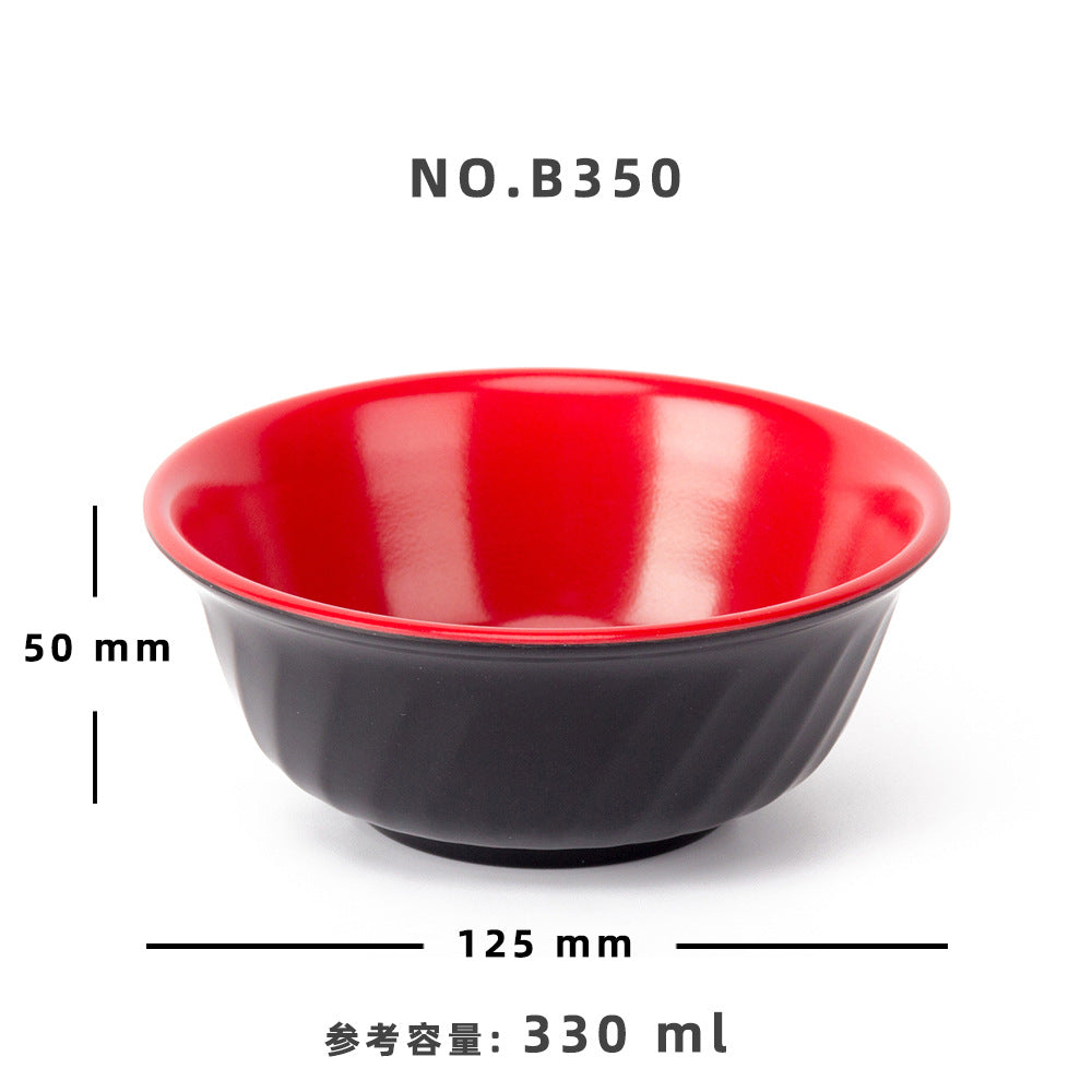 Melamine black and red plastic small bowls, restaurant hot pot seasoning bowls, dipping sauce bowls, canteen rice bowls, breakfast porridge and soup bowls 密胺黑红塑料小碗餐厅饭店火锅调料碗蘸酱碗食堂米饭碗早餐粥汤碗 - 日式餐具 - Zhongshan Star Trade - B350 120*50mm 330ml