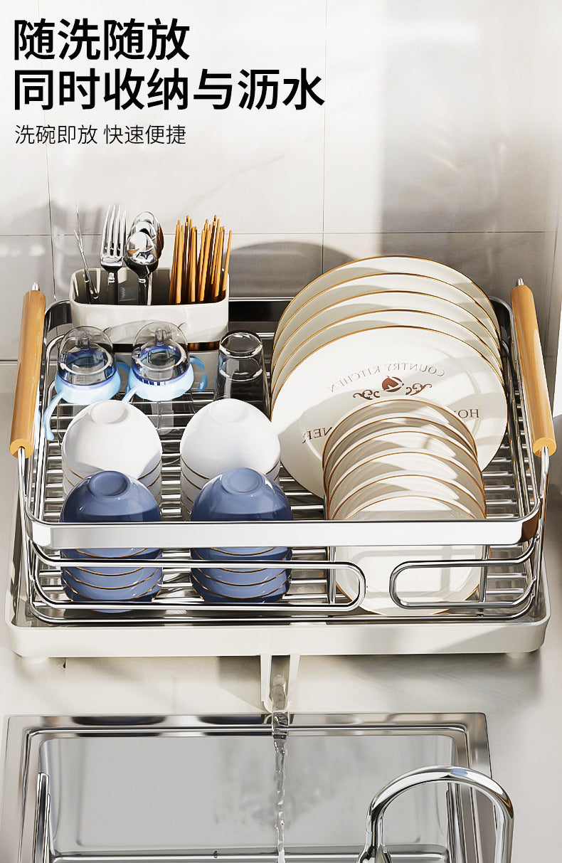 304 stainless steel dish and bowl storage rack, kitchen storage rack, countertop sink for bowls, plates, chopsticks, draining