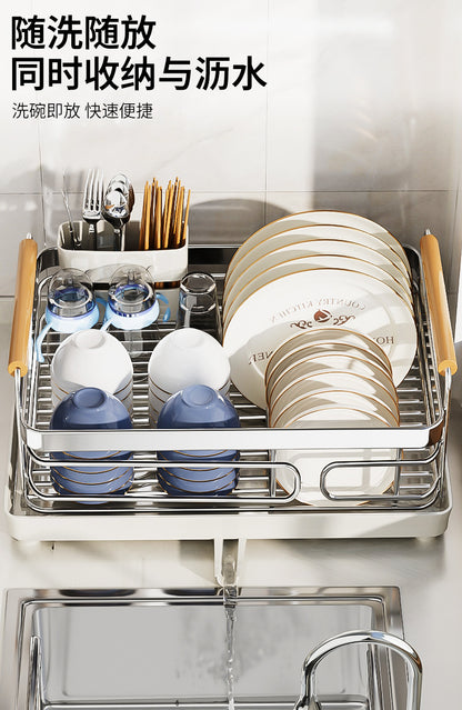 304 stainless steel dish and bowl storage rack, kitchen storage rack, countertop sink for bowls, plates, chopsticks, draining