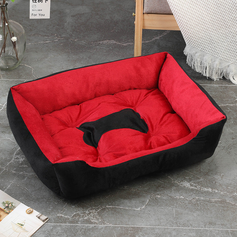 Rectangular washable orthopedic dog bed, suitable for small, medium and large dogs, soft and calm, durable pet bed for sleeping puppies, with anti - slip bottom 矩形可水洗矫形狗床，适用于小型、中型和大型犬，柔软镇静，睡眠小狗床耐用宠物抱抱器，带防滑底部 - 宠物友好型户外用品 - Zhongshan Star Trade - 红黑色 - 90*70*15cm（70斤内 - 1200g）