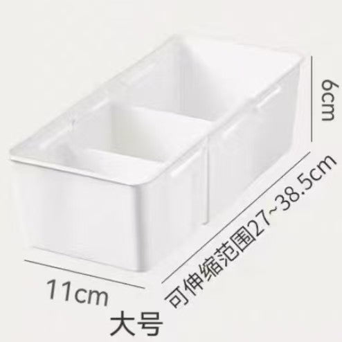 The storage box drawer is divided into built-in retractable rectangular compartments for cosmetics, lipsticks, snacks and small sundries