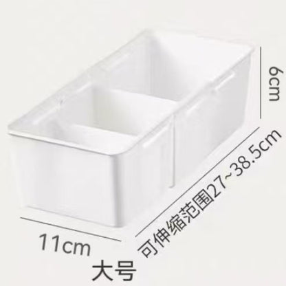 The storage box drawer is divided into built-in retractable rectangular compartments for cosmetics, lipsticks, snacks and small sundries