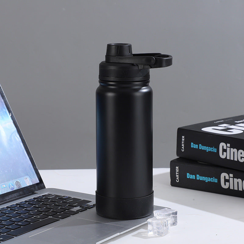 Space kettle, 304 stainless steel anti - slip bottom pad, insulated cup, large capacity outdoor sports water bottle 太空壶304不锈钢防滑底垫保温杯大容量户外运动水壶 - 保温杯 - Zhongshan Star Trade - 黑色 - 1000ml