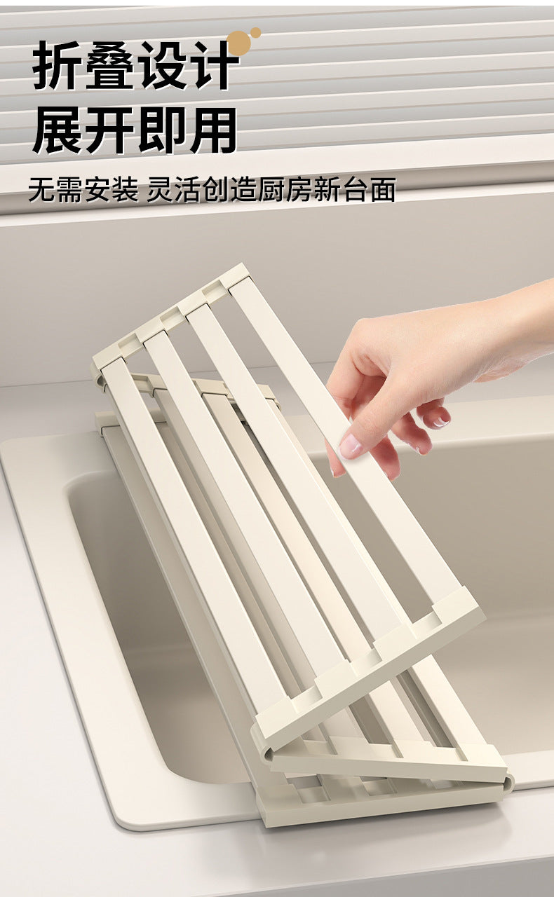 Foldable kitchen drain rack, heat-insulating mat, stainless steel sink, dish drainer, and storage rack - Image 13