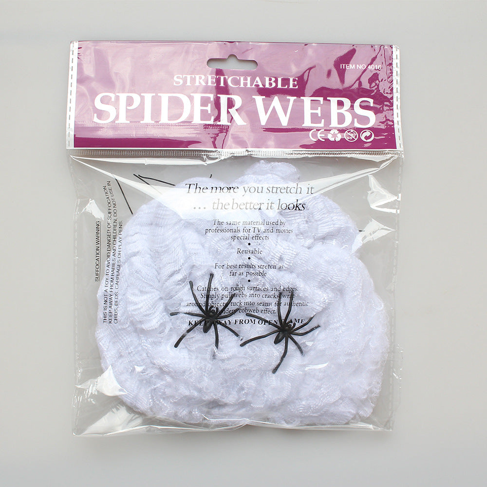 7m Halloween spider web + 150cm giant spider decoration, a fake spider with a huge triangular spider web, suitable for indoor and outdoor Halloween decorations, yard home costumes, party haunted house decorations - 万圣节装饰品 - Zhongshan Star Trade - 60克白棉+2个小蜘蛛