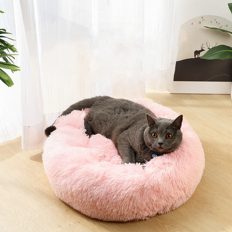 Indoor cat and dog beds, 20 - inch soothing donut beds for puppies and kittens, washable round fluffy pet beds, suitable for small and medium - sized dogs and cats 室内猫狗猫床，20 英寸小狗和小猫镇静甜甜圈床，可水洗圆形蓬松宠物床，适合中小型犬和猫 - 宠物友好型户外用品 - Zhongshan Star Trade - 粉色 - 70cm