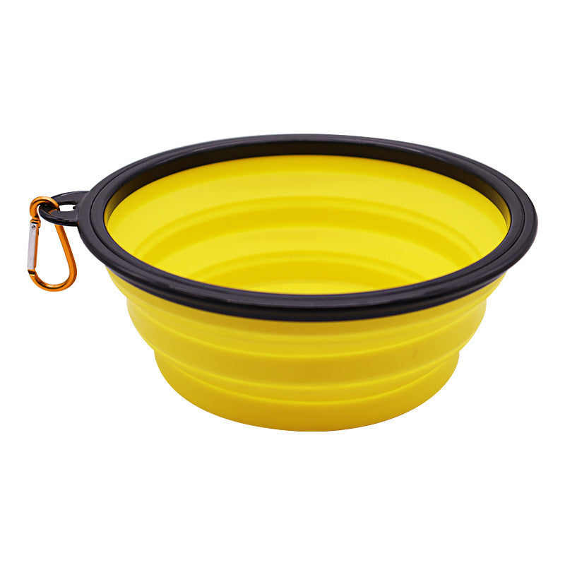 Dog bowl, pet foldable bowl, suitable for cats and dogs, portable pet feeding spray tray, suitable for walking, parking lot and travel, with climbing buckle 狗碗宠物可折叠碗，猫狗可用，便携式宠物喂食喷盘，用于步行停车场旅行，带 登山扣 - 宠物友好型户外用品 - Zhongshan Star Trade - Yellow - 黑框带扣2900ml