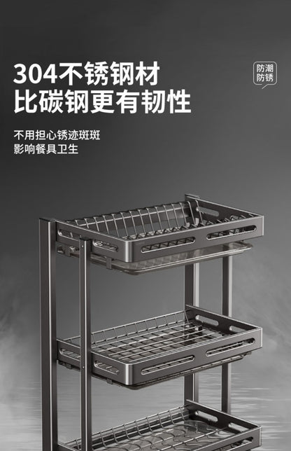 304 stainless steel folding draining dish rack, kitchen multi-functional storage stand, multi-layer dish cabinet, dish and sp