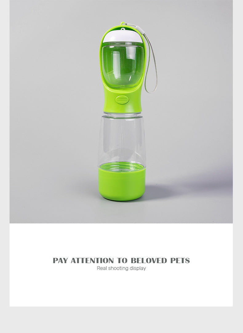 Dog water bottles with food containers, travel dog water bowls, portable pet dispensers, dog gift accessories, essential items for walking and hiking dogs 带食物容器的狗水瓶，旅行小狗水碗，便携式宠物分配器，狗礼品配件，遛狗和远足的小狗必需品 - 宠物友好型户外用品 - Zhongshan Star Trade - 草绿（400ml+150ml粮+垃圾盒+手提绳）