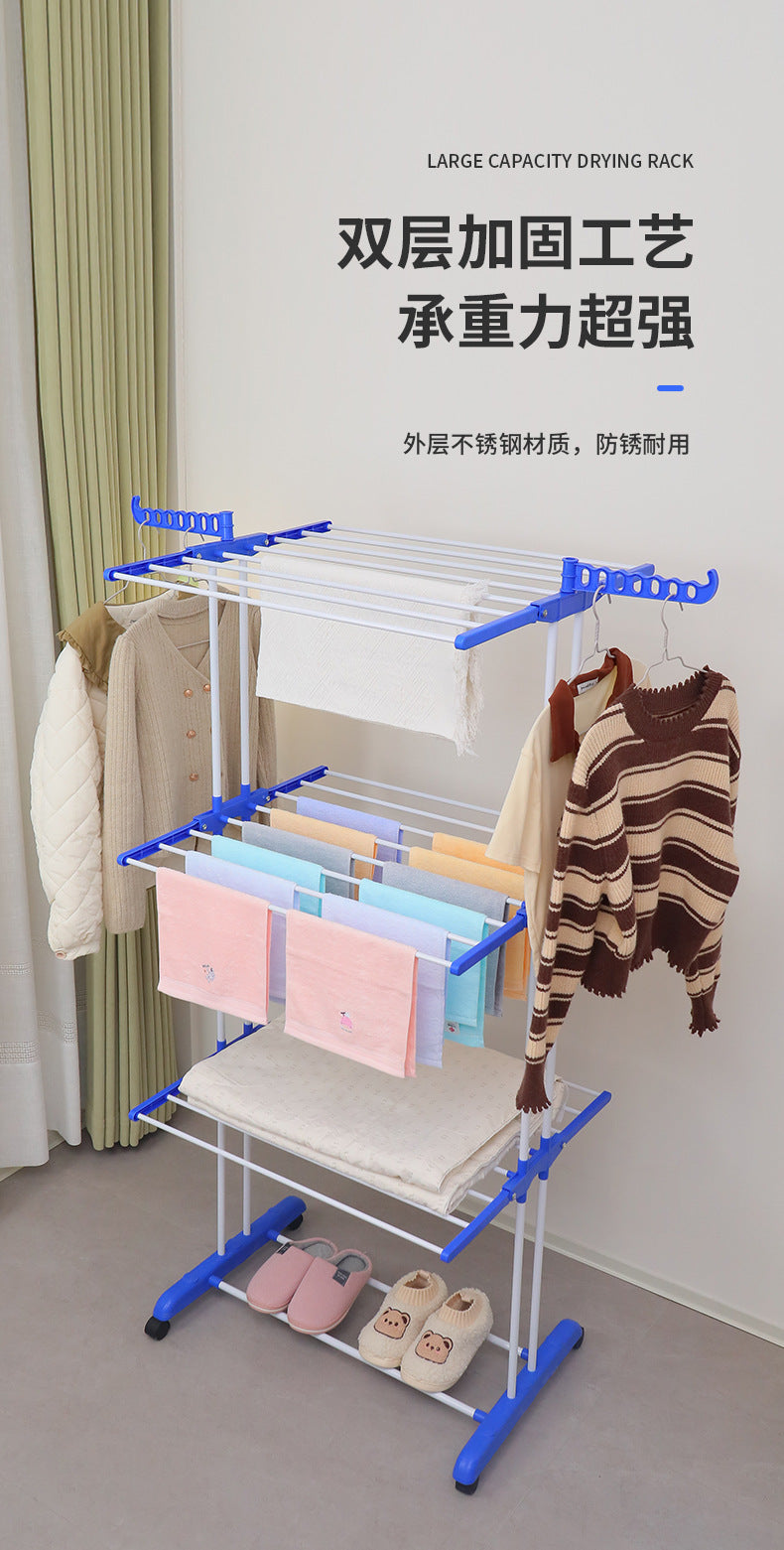 Folding clothes drying rack, clothing 4 - layer clothes rack, stainless steel laundry clothes drying rack with grey wings on both sides 晾衣架折叠晾衣架服装 4 层衣架不锈钢洗衣晾衣架带两侧翼灰色 - 折叠式多功能晾衣架 - Zhongshan Star Trade