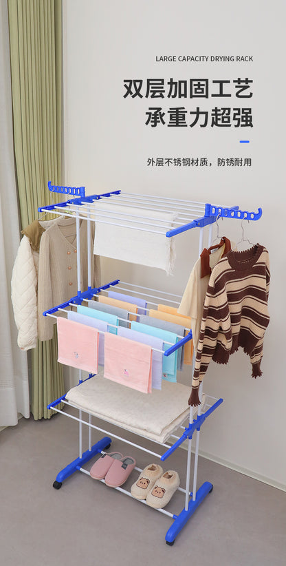 Folding clothes drying rack, clothing 4 - layer clothes rack, stainless steel laundry clothes drying rack with grey wings on both sides 晾衣架折叠晾衣架服装 4 层衣架不锈钢洗衣晾衣架带两侧翼灰色 - 折叠式多功能晾衣架 - Zhongshan Star Trade