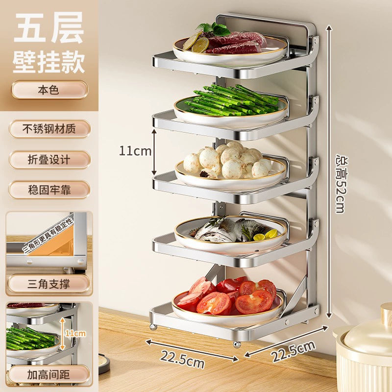 Stainless steel kitchen food preparation rack, no drilling required, wall-mounted vegetable tray, multi-layer hot pot side dish storage rack