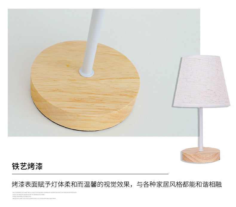 Solid wood fabric usb small table lamp, bedroom bedside lamp, study, residential dormitory led night light, creative ambient light decoration