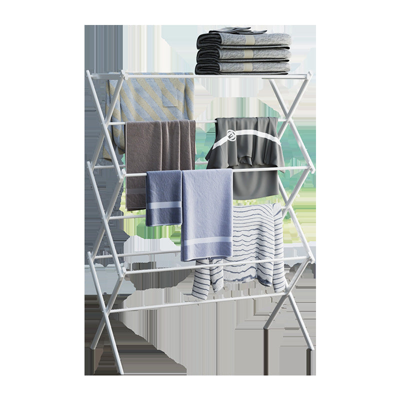 Folding clothes drying rack - Durable and space - saving laundry and towel rack, sturdy hanger for hanging clothes both indoors and outdoors, made of stainless steel 折叠晾衣架 – 耐用、节省空间的洗衣和毛巾架、坚固的衣架，用于在室内和室外悬挂衣服，不锈钢 - 折叠式多功能晾衣架 - Zhongshan Star Trade - 白色 - 74*36*103cm折叠晾衣架