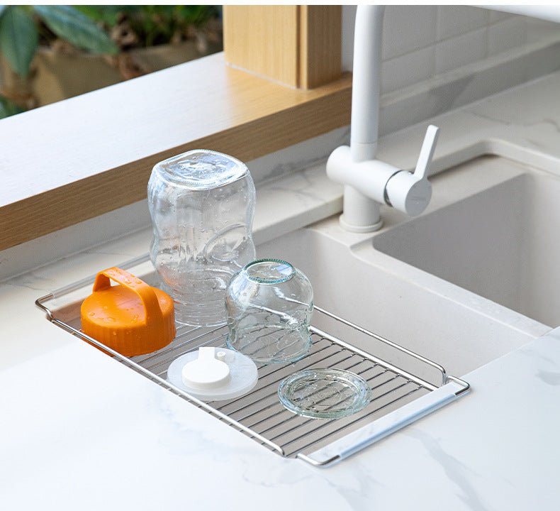 304 stainless steel extendable draining rack, kitchen sink, vegetable basket, dish rack, countertop storage rack - Image 2