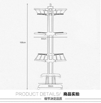 Clothes drying rack, super large 3 - layer (170cm high) foldable stainless steel clothes drying rack for clothing, movable clothes drying rack with 4 casters, 24 clothes drying rods and 14 hooks, for bed sheets, clothes, gray - 折叠式多功能晾衣架 - Zhongshan Star Trade