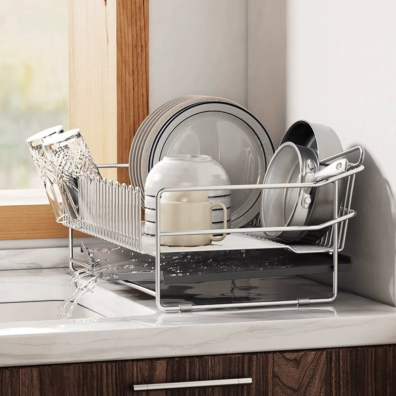 304 stainless steel bowl rack, drain rack, integrated countertop, dish storage rack, kitchen bowl and plate drain rack - Imag