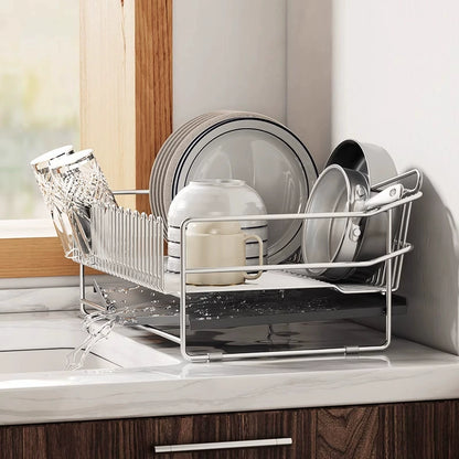 304 stainless steel bowl rack, drain rack, integrated countertop, dish storage rack, kitchen bowl and plate drain rack - Imag