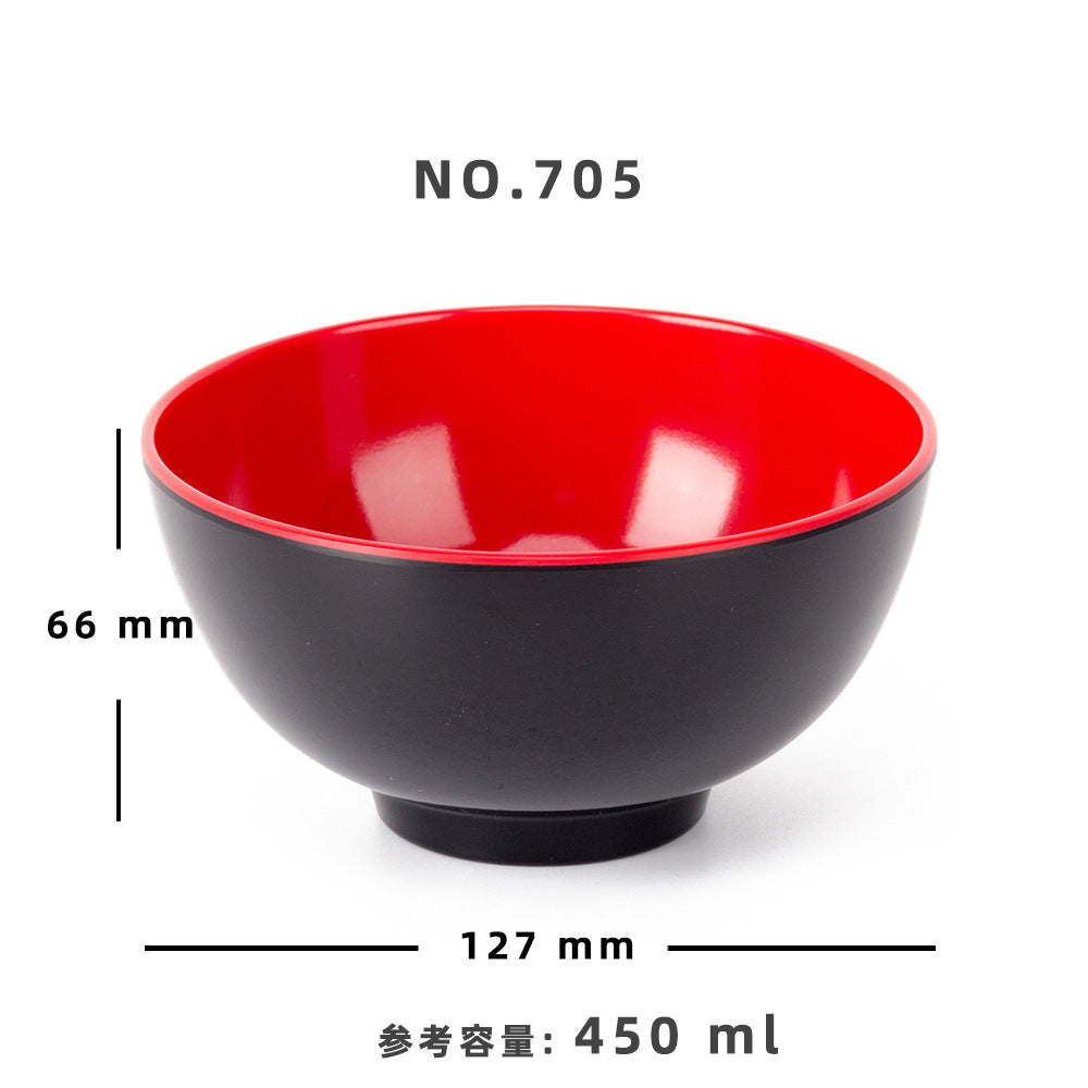 Melamine black and red plastic small bowls, restaurant hot pot seasoning bowls, dipping sauce bowls, canteen rice bowls, breakfast porridge and soup bowls 密胺黑红塑料小碗餐厅饭店火锅调料碗蘸酱碗食堂米饭碗早餐粥汤碗 - 日式餐具 - Zhongshan Star Trade - 705 127*66mm 450ml