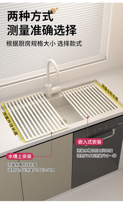 Foldable kitchen drain rack, heat-insulating mat, stainless steel sink, dish drainer, and storage rack - Image 9