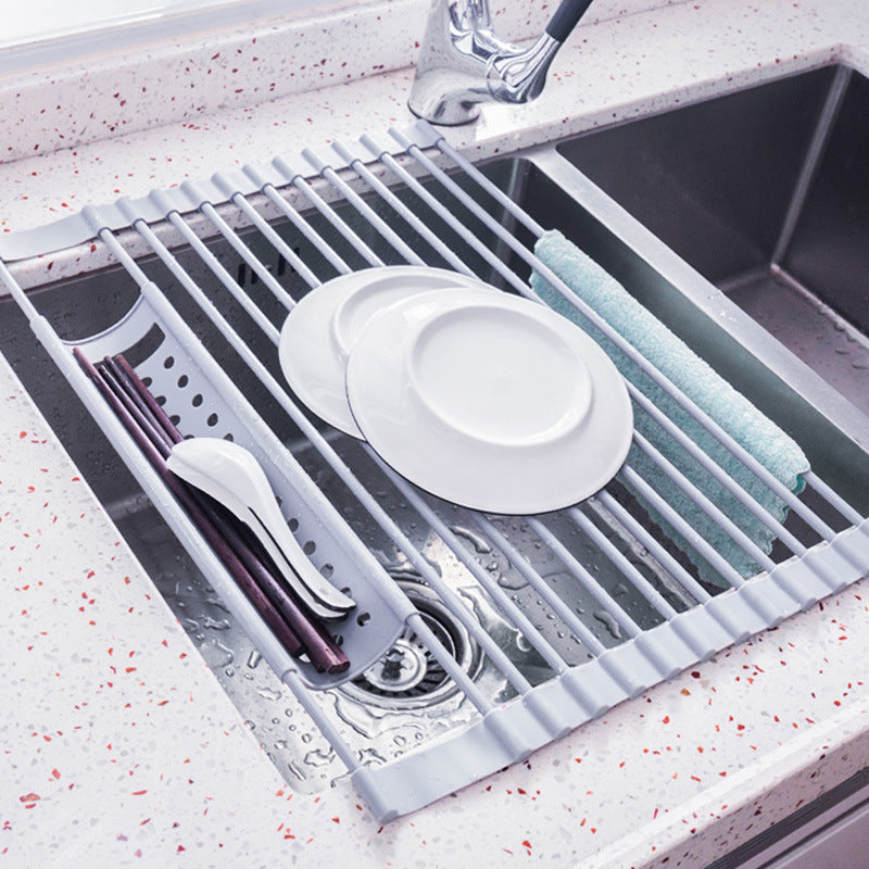 Kitchen silicone draining rack, roller shutter sink dish rack, foldable water filter rack - Image 2