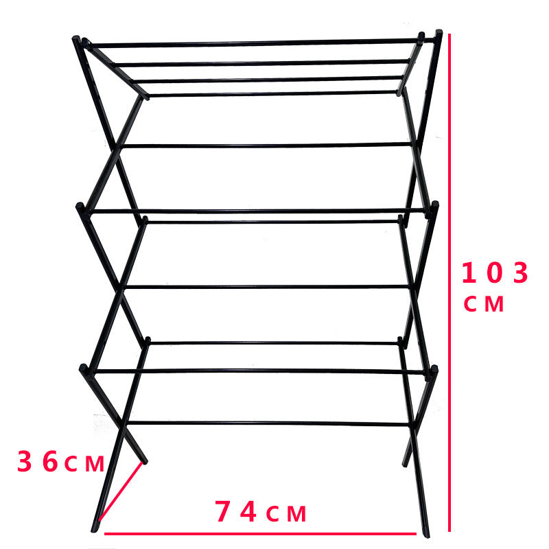 Folding clothes drying rack - Durable and space - saving laundry and towel rack, sturdy hanger for hanging clothes both indoors and outdoors, made of stainless steel 折叠晾衣架 – 耐用、节省空间的洗衣和毛巾架、坚固的衣架，用于在室内和室外悬挂衣服，不锈钢 - 折叠式多功能晾衣架 - Zhongshan Star Trade - 黑色 - 74*36*103cm折叠晾衣架