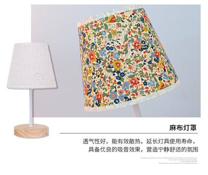 Solid wood fabric usb small table lamp, bedroom bedside lamp, study, residential dormitory led night light, creative ambient light decoration