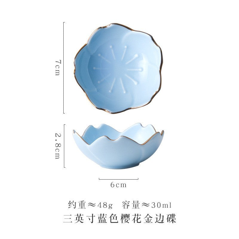 Ceramic sauce plates, seasoning plates, sushi soy sauce dipping sauce, dessert bowls, appetizer plates, kitchen and home dinner plates 陶瓷酱盘、调味盘、寿司酱油蘸酱、甜点碗、开胃菜盘、厨房家居餐盘 - 日式餐具 - Zhongshan Star Trade - 天蓝色 - 描金