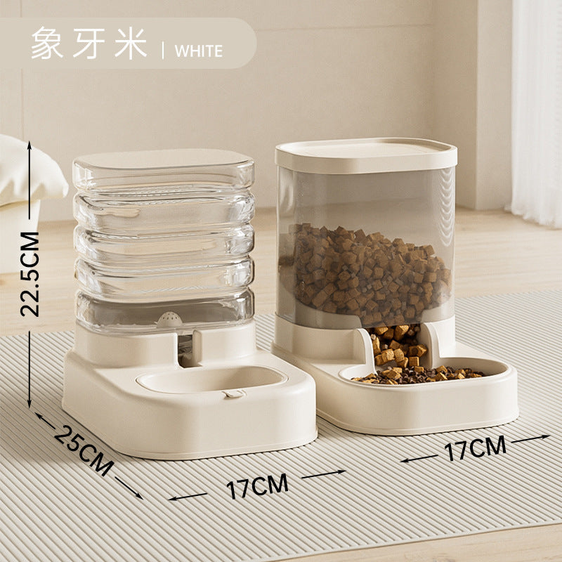 The new automatic feeder, featuring a dog bowl and cat basin, is designed for both feeding and drinking. It has a large capacity and is suitable for both cats and dogs 新款自动喂食器狗碗猫盆喂粮饮水二合一超大容量猫狗通用宠物 - 宠物友好型户外用品 - Zhongshan Star Trade - 【10天外出不慌】象牙米白饮水器+喂食器 - 3.8L超大容量