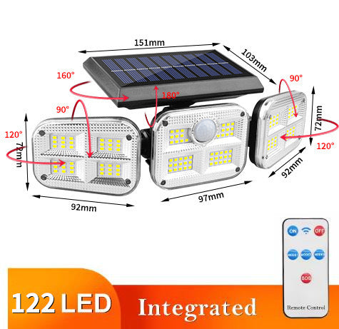 Solar outdoor light 2835LM 106 LED safety light, with remote control, IP65 waterproof, 180° wide-angle floodlight wall lamp, with 4 modes