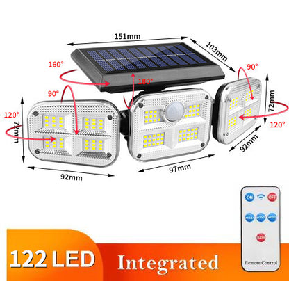 Solar outdoor light 2835LM 106 LED safety light, with remote control, IP65 waterproof, 180° wide-angle floodlight wall lamp, with 4 modes